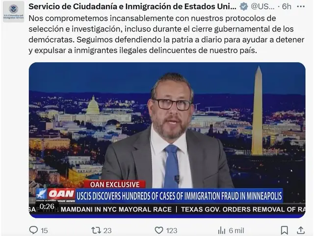 <em>USCIS lanza mensaje mediante su cuenta de X / Foto: X de USCIS</em>   