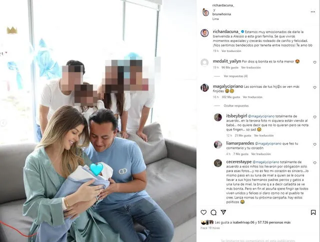 Richard Acuña presume foto junto a su bebé, sus otros hijos y Brunella Horna.