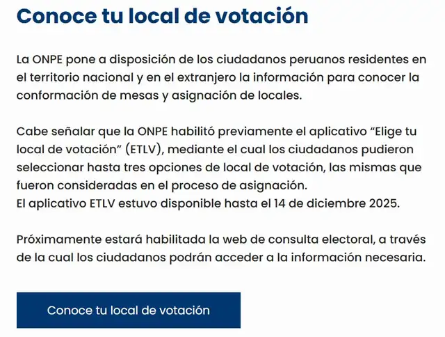  LINK oficial de la ONPE aún no ha habilitado dónde vas a votar. Foto: ONPE   