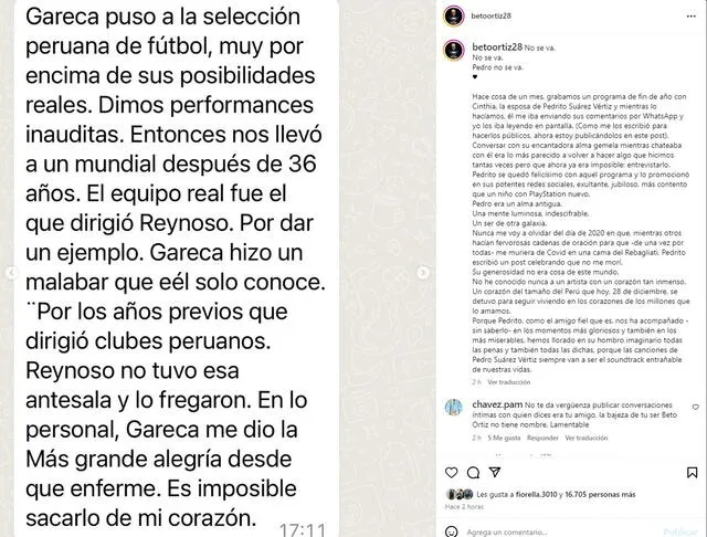 Beto Ortiz es cuestionado tras revelar chats que tuvo con Pedro Suárez Vértiz.