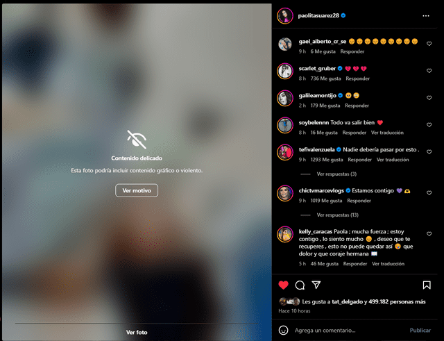 Tefi Valenzuela apoyando a Paolita Suárez en Instagram.