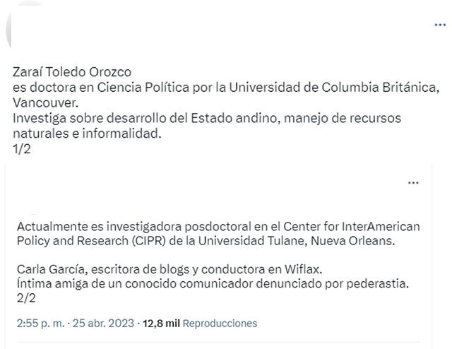 Comentarios sobre Zaraí Toledo y Carla García. Foto: Twitter. 