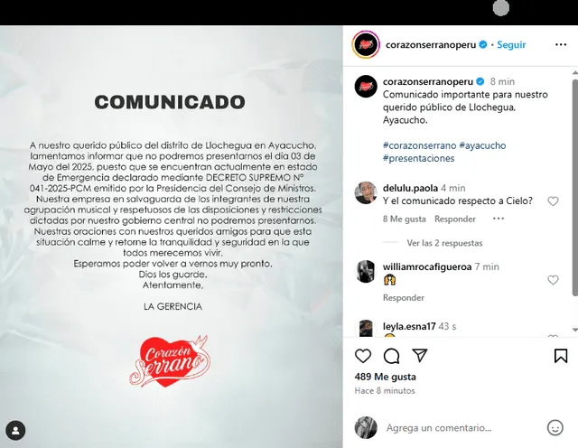 <em>Corazón Serrano hace anuncio a través de Instagram</em> <em>Corazón Serrano hace anuncio a través de Instagram</em>