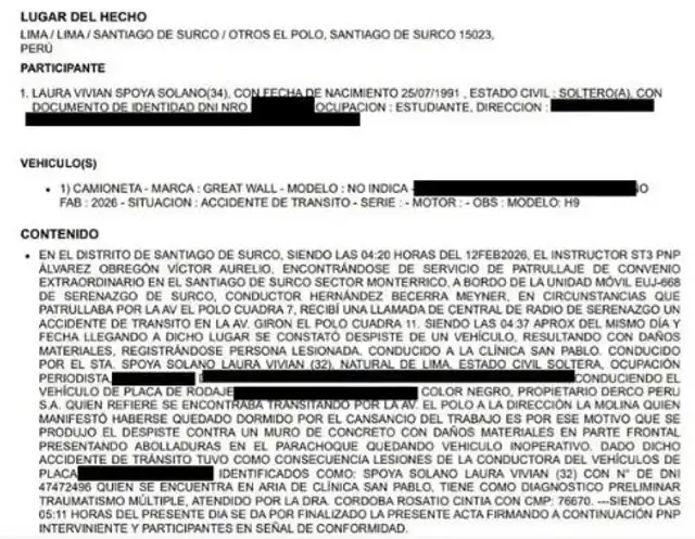 Parte polician expone DIAGNÓSTICO MÉDICO de Laura Spoya tras TERRIBLE accidente en su camioneta por el que fue HOSPITALIZADA