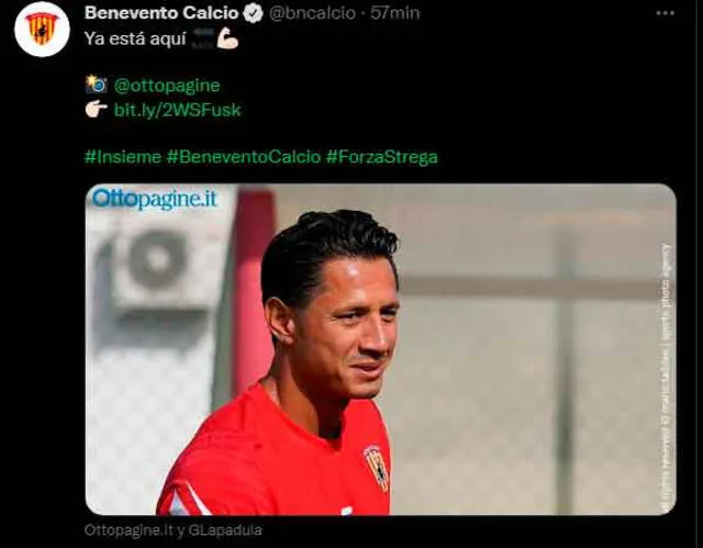 Benevento saludó el regreso de Lapadula a los entrenamientos. | FUENTE: Twitter.   
