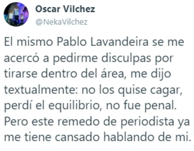 El mensaje de Óscar Vílchez tras derrota ante Alianza Lima. / FUENTE: Twitter.   