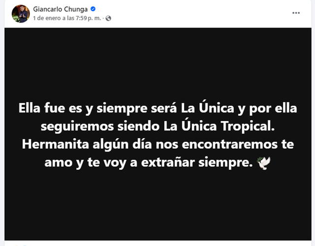 Giancarlo Chunga se despidió de su hermana Milagros Chunga.  