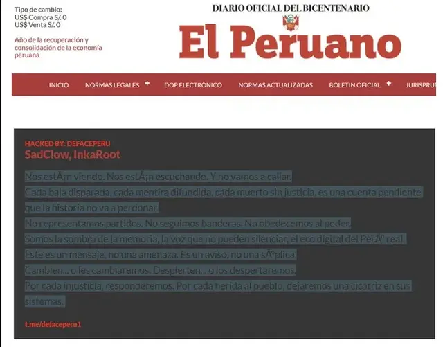 <strong>Hackean sitio web de El Peruano</strong>   