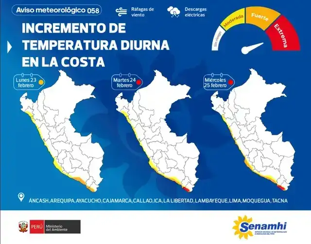 Pronóstico del Senamhi para Lima y el litoral peruano del 23 al 25 de febrero.