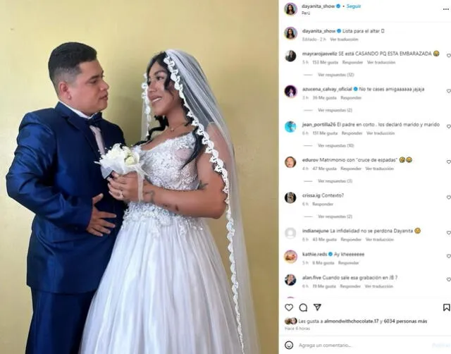 Dayanita sorprende al aparecer con vestido de novia junto a Topito.