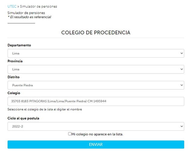  Simulador de pensiones UTEC. Crédito: Captura/UTEC.   