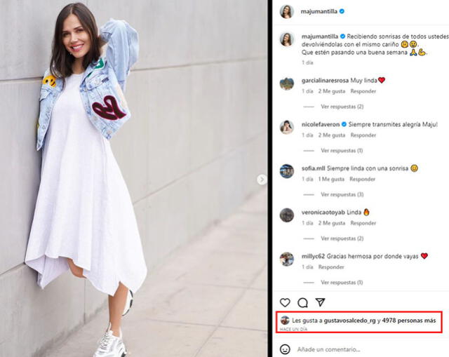  Gustavo Salcedo le dio 'me gusta' a post de Maju Mantilla. Foto: Instagram   