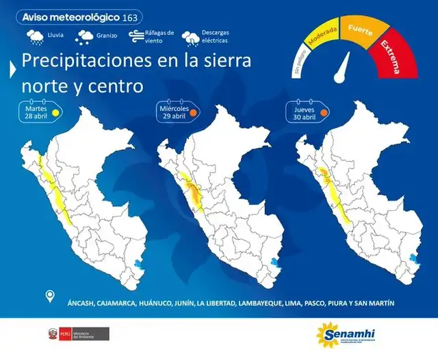 "Aviso Meteorologíco 163" del Senamhi. 