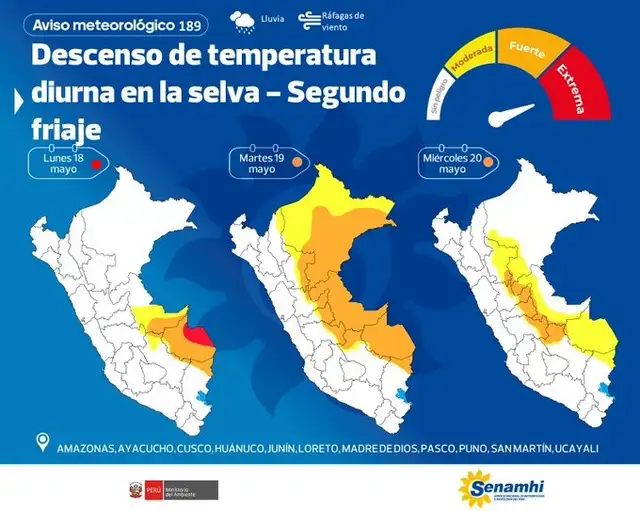 Aviso Meteorologíco N.° 189 del Senamhi.