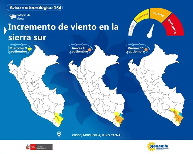 Aviso meteorológico N.° 354 del Senamhi.