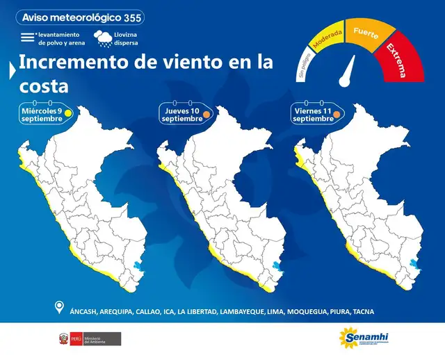 Aviso meteorológico N.° 355 del Senamhi.