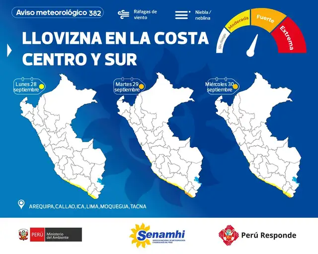 Aviso meteorológico N.° 382 del Senamhi. Aviso meteorológico N.° 382 del Senamhi.