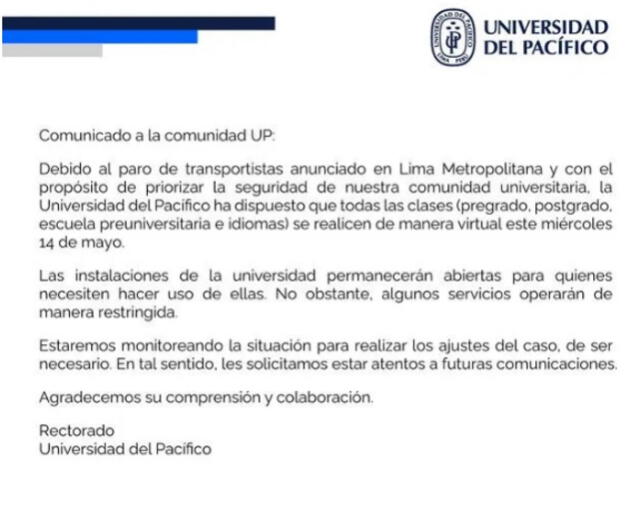 UP suspende sus clases este jueves 14 de mayo.