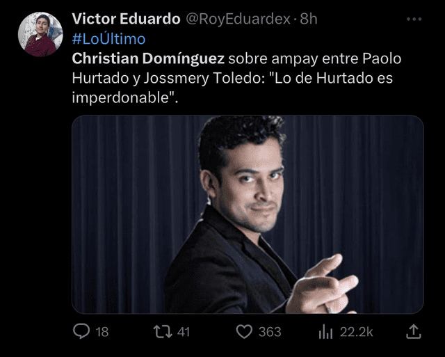 Christian Domínguez se halla indignado por el ampay, resaltan los usuarios sarcásticamente.   