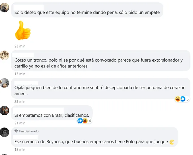  Comentarios de las redes sociales ante el once titular en el Perú vs Brasil.    