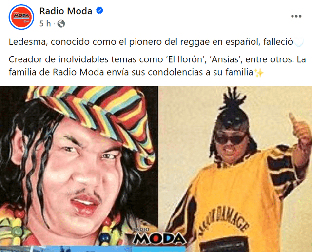  'Rey del reggae', Ledesma, falleció.