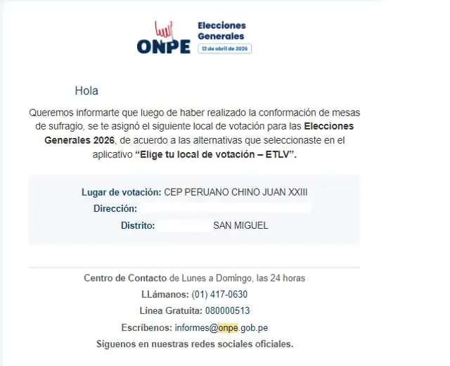 <strong>ONPE ya envió correos donde se confirman los locales de votación. </strong> <strong>ONPE ya envió correos donde se confirman los locales de votación. </strong>