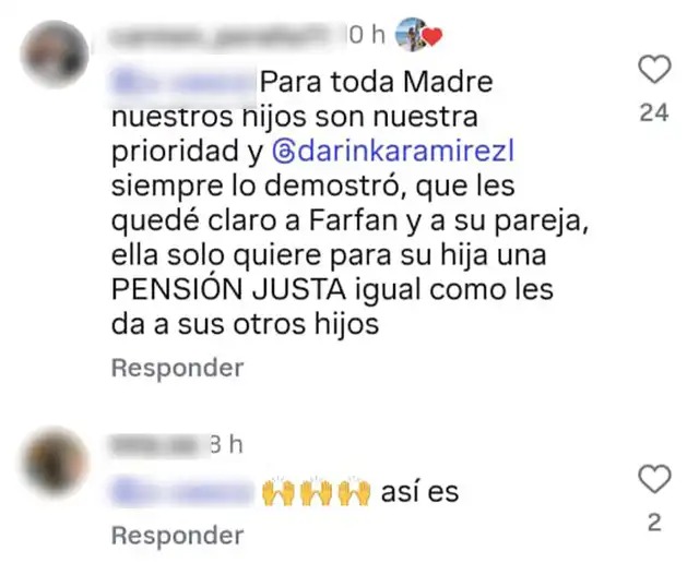Darinka Ramírez apoyó comentario que la respalda por pedir una pensión justa para su hija.  