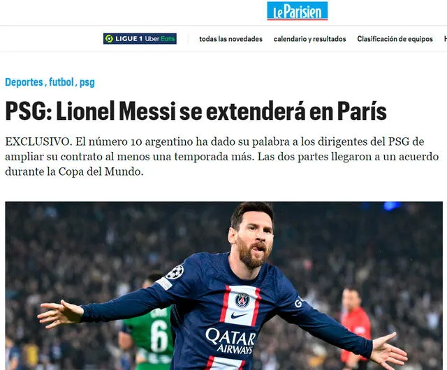 La publicación del diario francés sobre Lionel Messi y su continuidad en el PSG. / FUENTE: Le Parisien.   