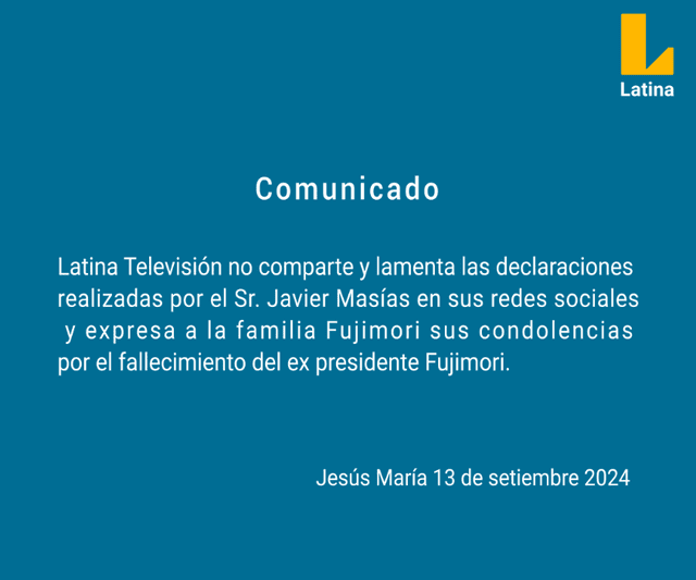  <strong>Latina lanza comunicado sobre comentario de Javier Masías</strong>. 