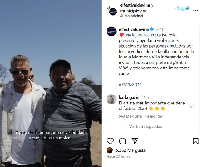 Alejandro Sanz se da tiempo para visitar afectados por incendios forestales en Viña del Mar.