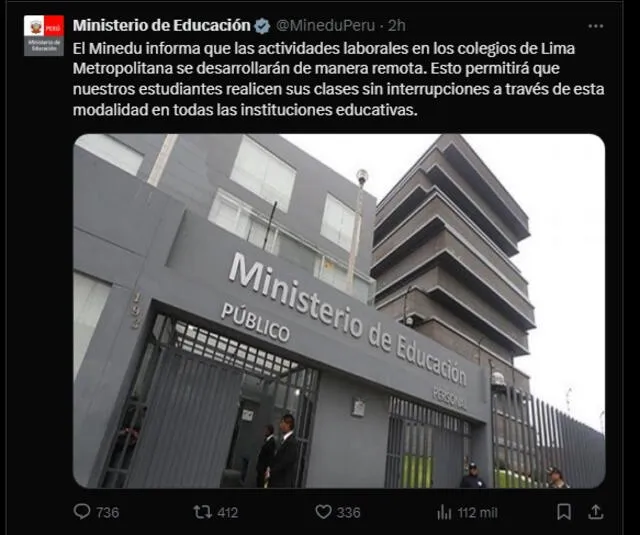 Minedu opta por las clases remotas en Lima Metropolitana.