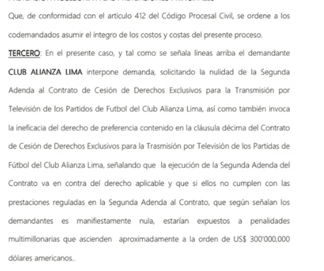 Alianza Lima deberá pagar 300 mil dólares a GOLPERÚ si se demuestra que incumplió con las cláusulas de su contrato