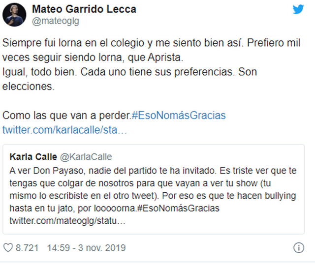 Mateo Garrido Lecca aseguró que no es aprista tras conocerse la postulación de Mijael Garrido Lecca.