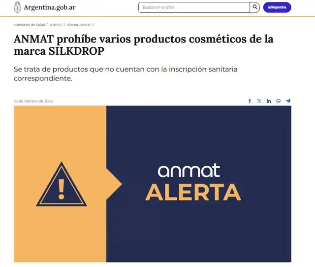 <strong> ANMAT emitió una alerta contra la marca SILKDROP</strong>   