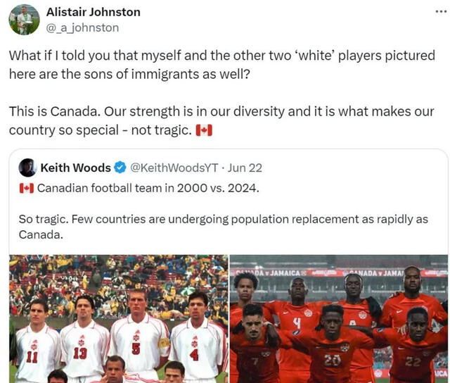 Alistair Johnston respondió a comentario racista de usuario.