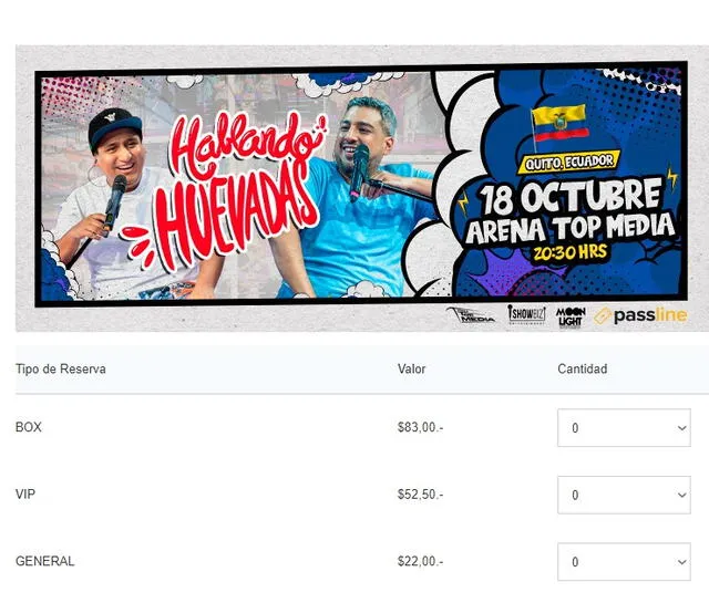 Precios y zonas para Hablando Huevadas en Ecuador. 