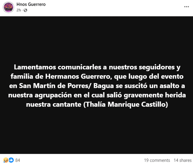  Vocalista de los 'Hermanos Guerrero', Thalia Manrique Castillo, fue asesinada.