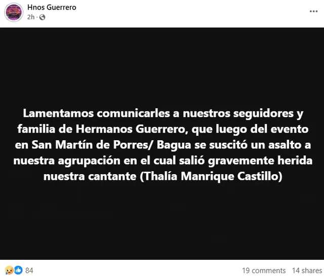  Vocalista de los 'Hermanos Guerrero', Thalia Manrique Castillo, fue asesinada.