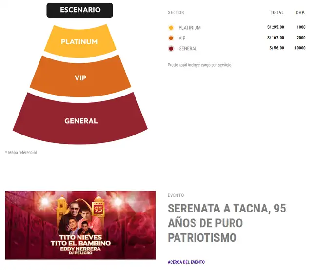 <em>Tito El Bambino y los precios de sus entradas. Captura: Teleticket</em> 