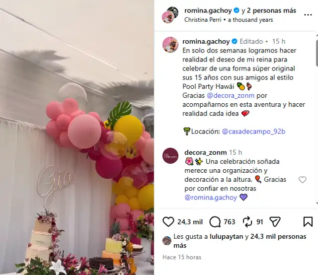 Romina Gachoy comparte detalles del quinceañero.