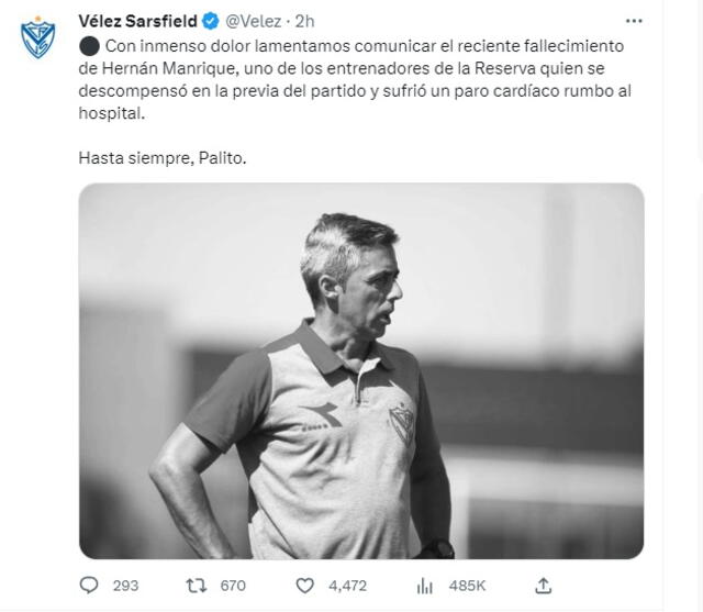 Crédito: Cuenta de Twitter oficial de Vélez Sarfield   