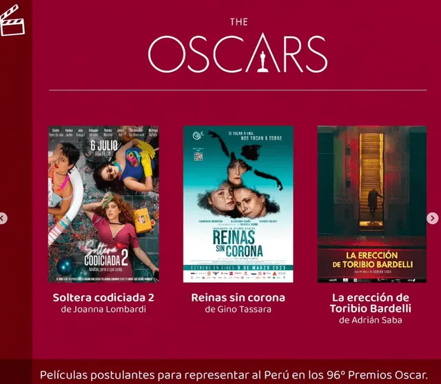 Películas preseleccionadas a los Premios Óscars.
