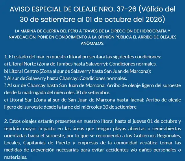 Comunicado de la Marina de Guerra del Perú.