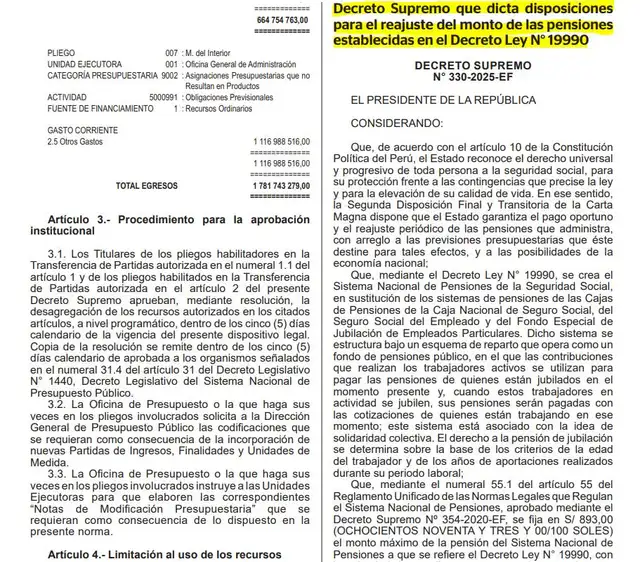 <strong> Decreto Supremo N° 330-2025-EF dispone aumento de pensión al régimen 19990</strong>   
