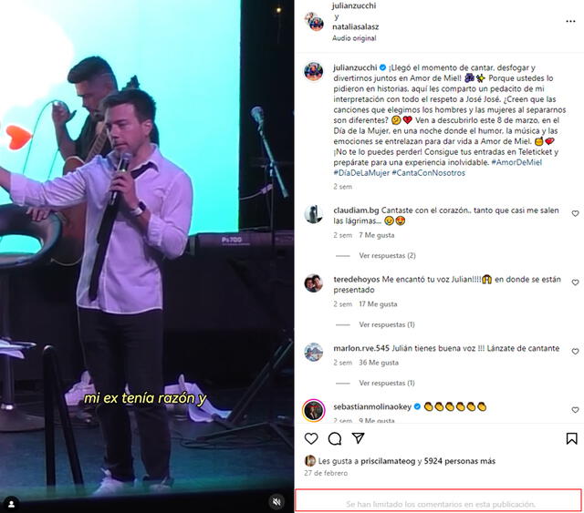 Julián Zucchi decidió bloquear los comentarios de Instagram.  