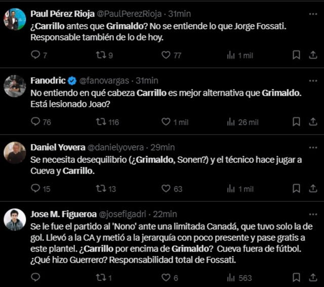 Usuarios criticaron a Jorge Fossati por no usar a Joao Grimaldo en el partido ante Canadá por la Copa América 2024.