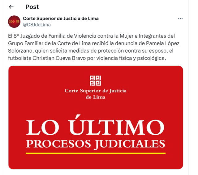 Juzgado de Familia recibió denuncia de Pamela López contra Christian Cueva.  