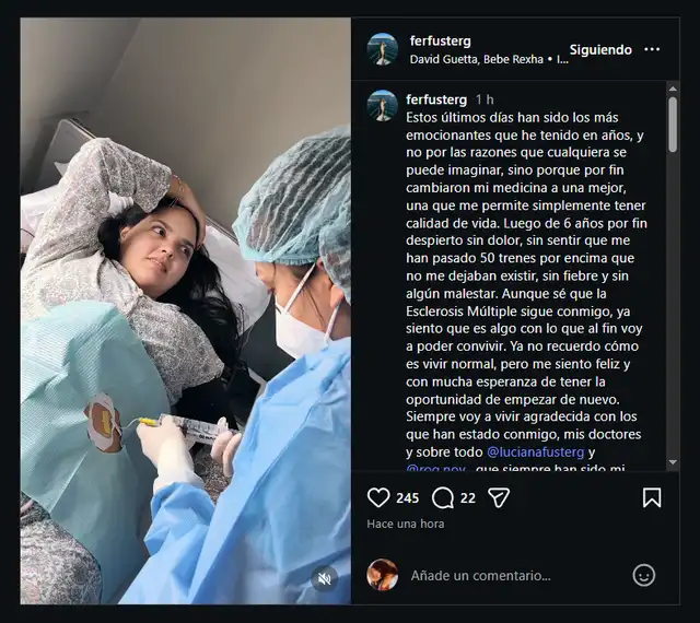 Hermana mayor de Luciana Fuster fue diagnosticada con esclerosis múltiple y aparece en cama Hermana mayor de Luciana Fuster fue diagnosticada con esclerosis múltiple y aparece en cama