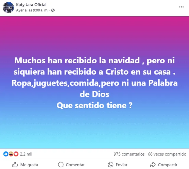 <em>Katy Jara se muestra molesta en medio de la Navidad. Captura: Facebook</em>   