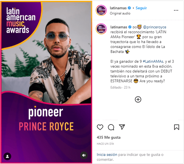 A través del Instagram oficial de los Latin Music Awards se confirma el homenaje a Prince Royce.   